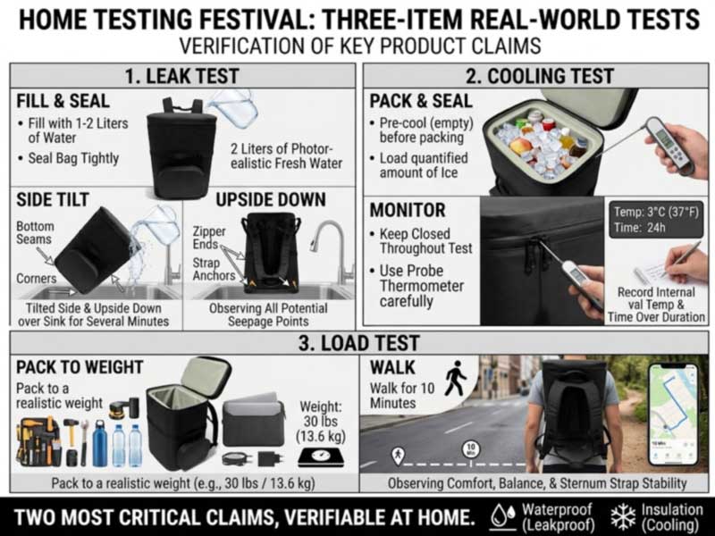 three at-home tests for a soft cooler backpack: leak test, ice retention test and loaded carry test three at-home tests for a soft cooler backpack: leak test, ice retention test and loaded carry test